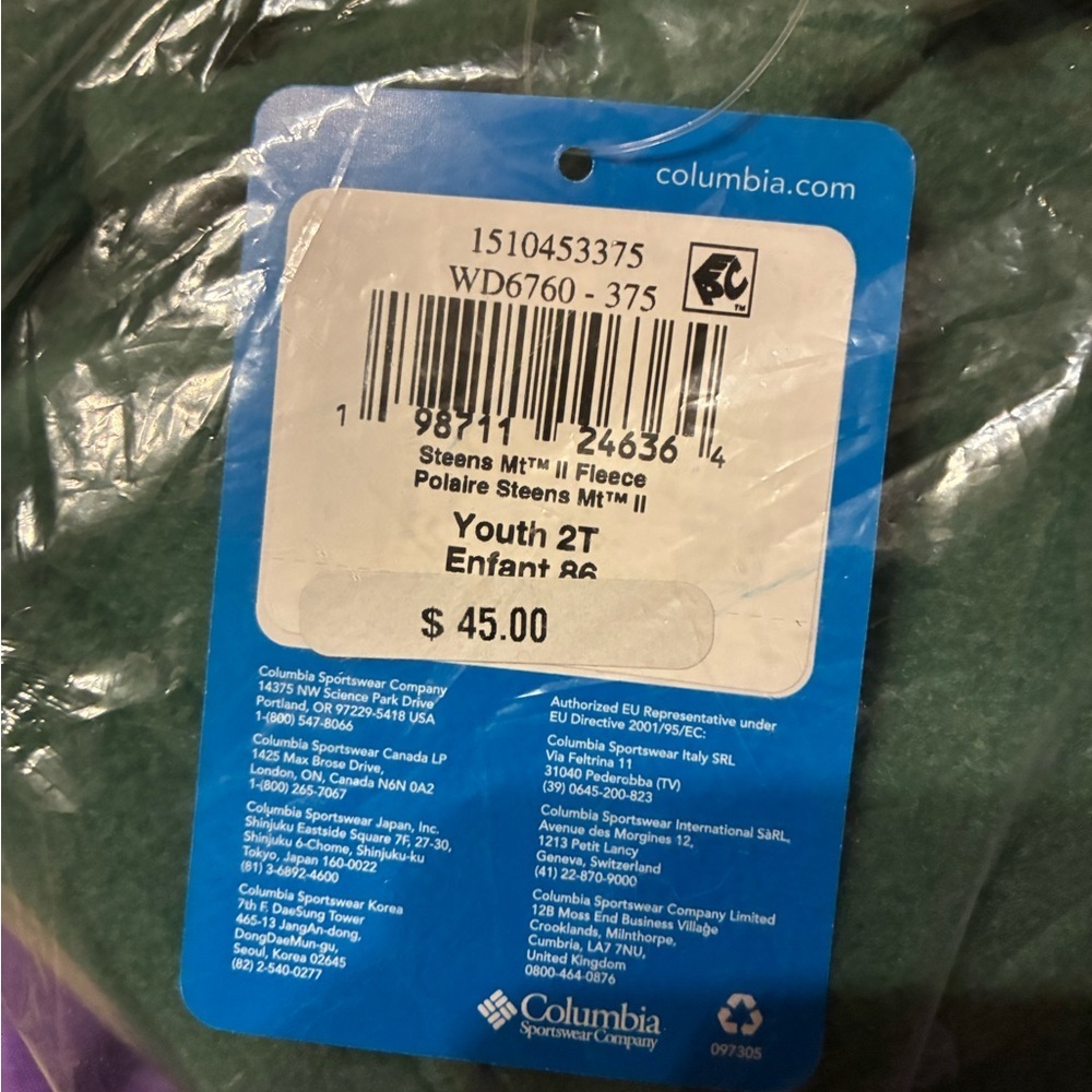 NWT Columbia Toddler Unisex Steens Mt II Fleece Jacket - 2T - Rain Forest Green - Picture 4 of 5